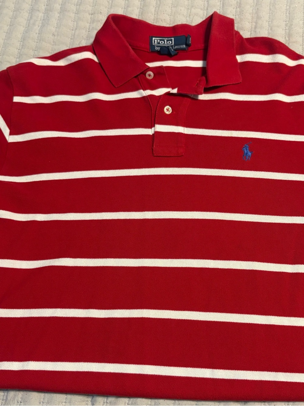 Polo by Ralph Lauren Red and White Striped Polo with Blue Pony Logo